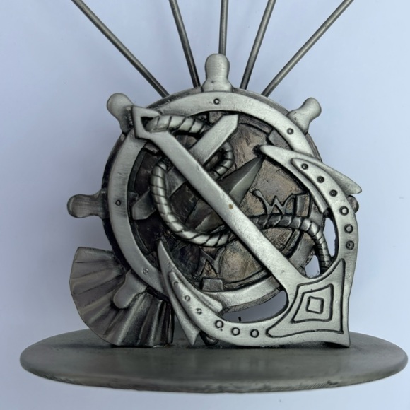 Nautical Ship Helm Anchor Picture Card Clip on Holder Pewter EUC - Picture 2 of 3